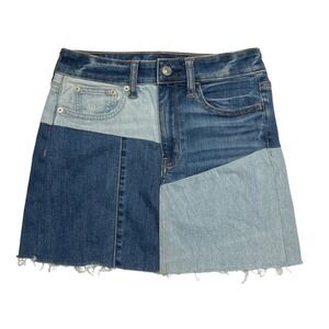 American Eagle Patchwork Denim Mini Skirt Size 00 NWT Y2K Festival